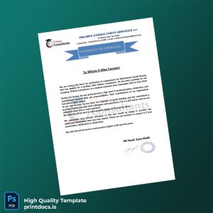Printable Pakistan Onlines Consultants Employment Certificate Template (Word & PDF) Image Preview - PrintDocs