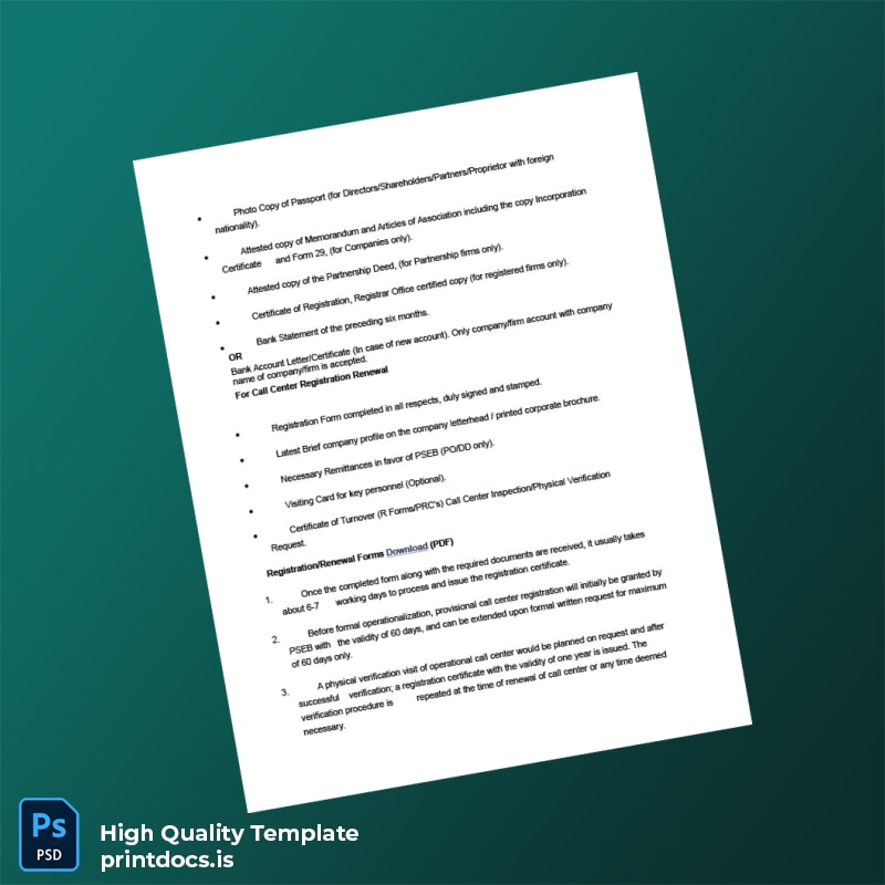 Printable Pakistan Pakistan Software Export Board Business Registration Certificate Template in Word and PDF formats page 2 Image Preview