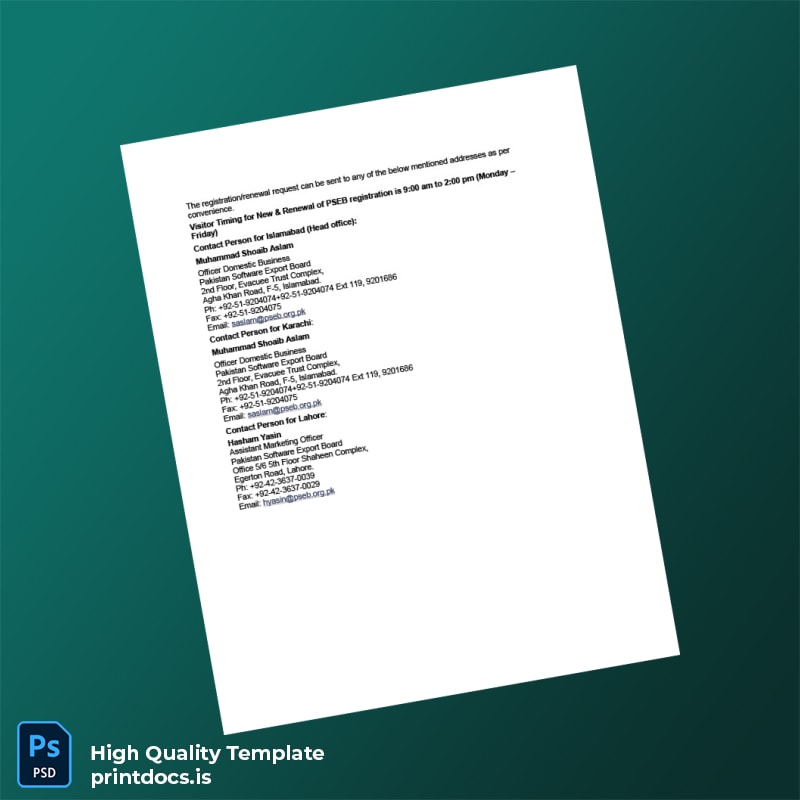 Printable Pakistan Pakistan Software Export Board Business Registration Certificate Template in Word and PDF formats page 3 Image Preview