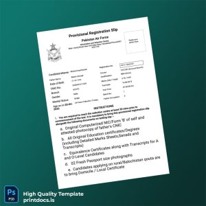 Printable Pakistan Provisional Registration Certificate Template (Word & PDF) Image Preview - PrintDocs