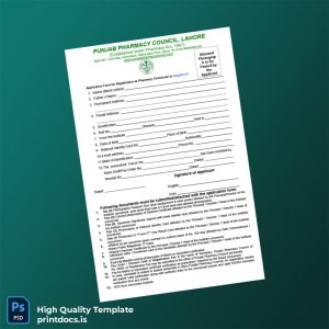 Printable Pakistan Punjab Pharmacy Council Registration Form Template (Word & PDF) Image Preview - PrintDocs