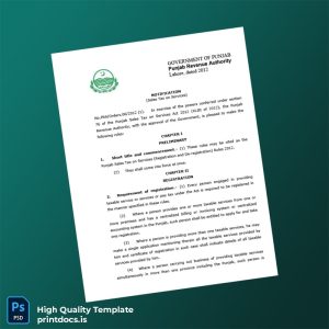 Printable Pakistan Punjab Revenue Authority Registration Certificate Template (Word & PDF) Image Preview - PrintDocs