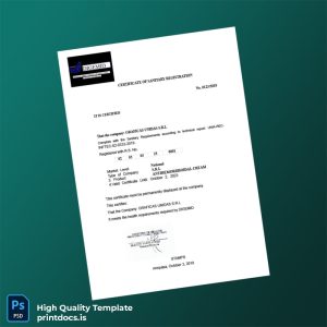 Printable Peru Certificate of Sanitary Registration Template (Word & PDF) Image Preview - PrintDocs