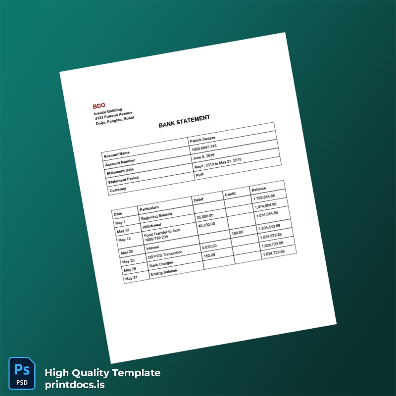 Philippines BDO Bank Statement Template in Word and PDF formats page 4