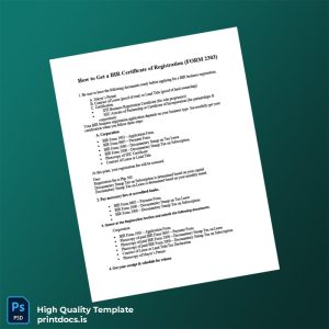 Printable Philippines BIR Registration Certificate Template (Word & PDF) Image Preview