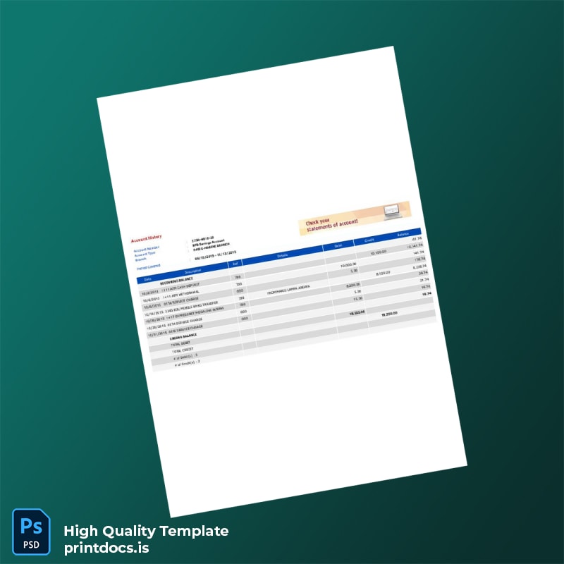 Philippines BPI Bank Statement Template in Word and PDF formats