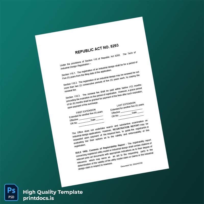 Printable Philippines Bureau of Patents Certificate of Registration Template in Word and PDF formats page 2 Image Preview