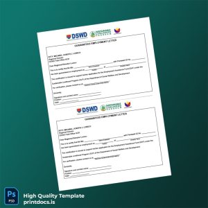 Printable Philippines DSWD Guaranteed Employment Letter Template (Word & PDF) Image Preview - PrintDocs