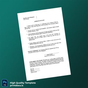 Printable Philippines Department of Trade and Industry Affidavit of Loss Template (Word & PDF) Image Preview - PrintDocs