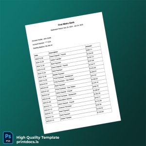Philippines First Metro Bank Bank Statement Template in Word and PDF formats
