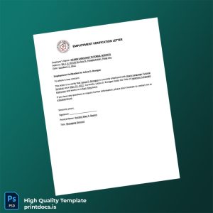 Printable Philippines JLEARN LANGUAGE TUTORIAL SERVICES Employment Verification Letter Template (Word & PDF) Image Preview - PrintDocs