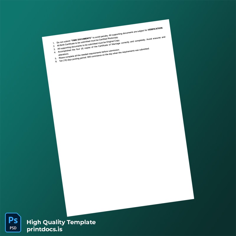 Printable Philippines Registration Authority Late Registration of Marriage Certificate Template in Word and PDF formats page 2 Image Preview - PrintDocs