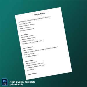 Qatar Qatar General Electricity Water Corporation Kahramaa Editable Gas Bill Template in Word and PDF formats
