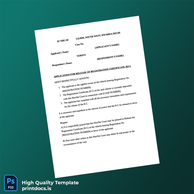 Printable Release of Registration Certificate Document Template (Word & PDF) Image Preview - PrintDocs