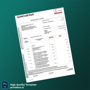 Romania Unicredit Bank Account Statement Template in Word and PDF formats