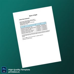 Rwanda Bank of Kigali Official Bank Statement Template in Word and PDF formats