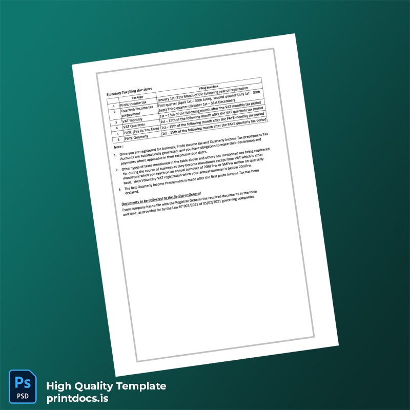 Printable Rwanda Office of the Registrar General Registration Certificate Template in Word and PDF formats page 3 Image Preview - PrintDocs