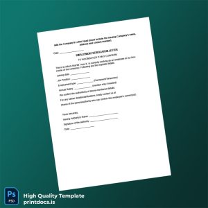 Printable Sample Employment Verification Letter Template (Word & PDF) Image Preview - PrintDocs