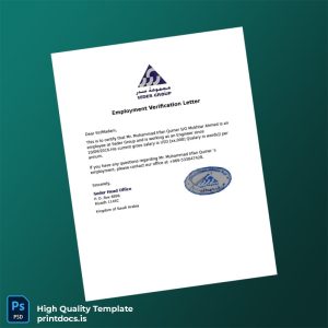 Printable Saudi Arabia Seder Group Employment Verification Letter Template (Word & PDF) Image Preview - PrintDocs