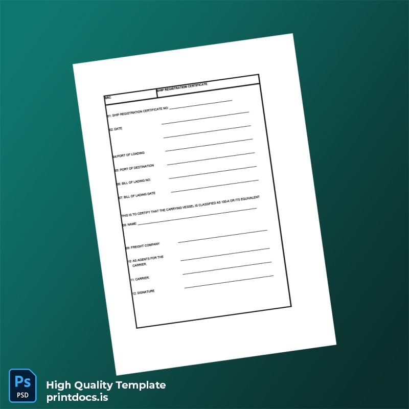 Printable Shipping Register Certificate Template (Word & PDF) Image Preview - PrintDocs