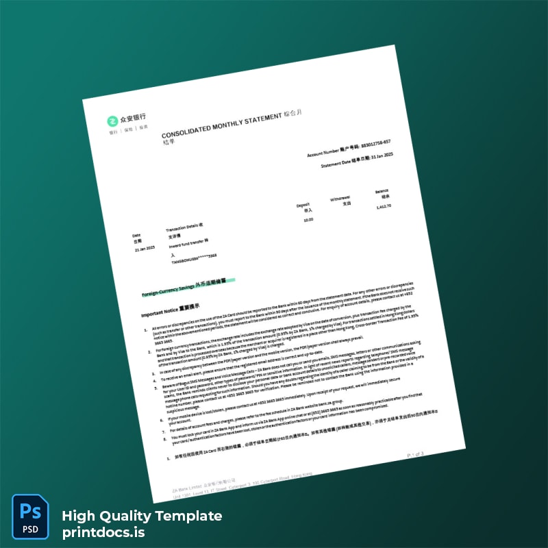 South Africa Bank Statement Template in Word and PDF formats page 3