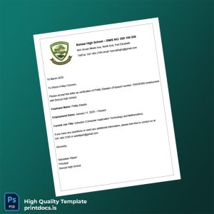 Printable South Africa Bonzai High School Employment Verification Letter Template (Word & PDF) Image Preview - PrintDocs