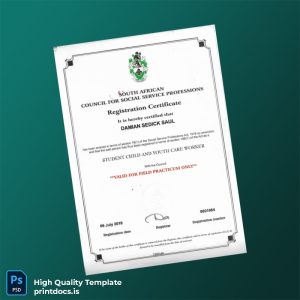 Printable South Africa South African Council for Social Service Professions Registration Certificate Template (Word & PDF) Image Preview - PrintDocs
