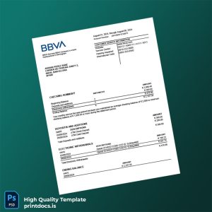 Spain BBVA Bank Statement Template in Word and PDF formats