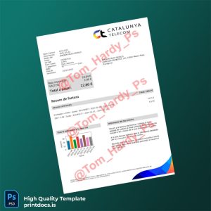 Spain Catalunya Telecom Editable Utility Bill Template in Word and PDF formats