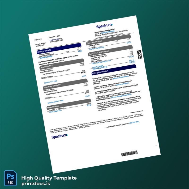 Spectrum Editable Utility Bill Template in Word and PDF formats page 2