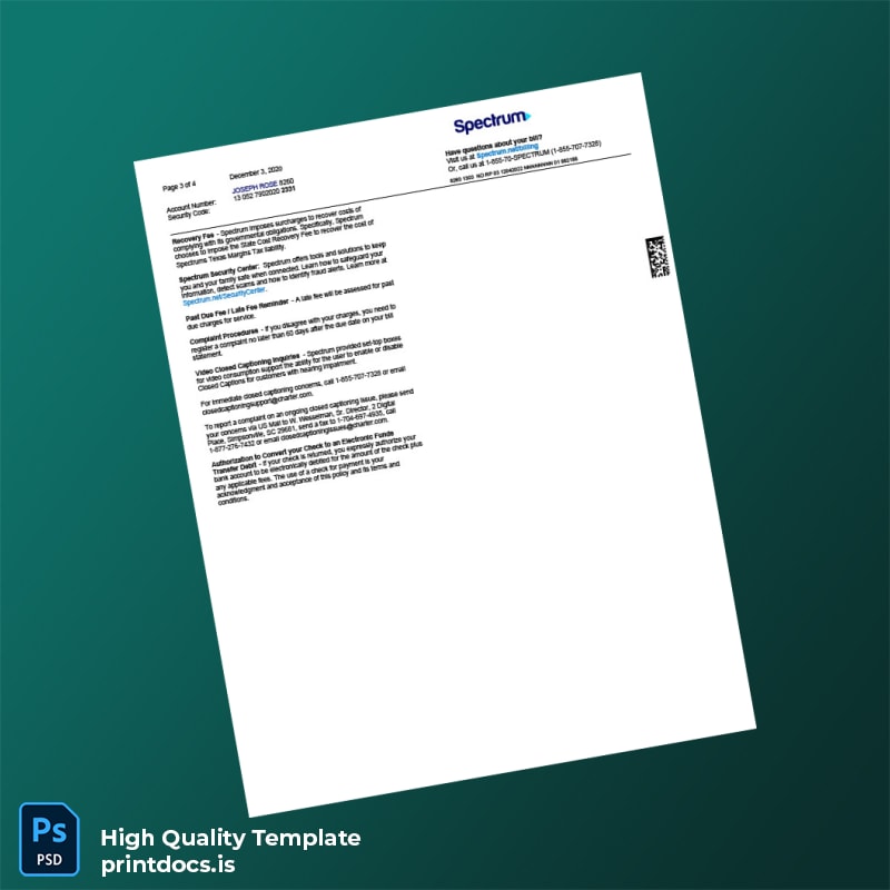 Spectrum Editable Utility Bill Template in Word and PDF formats page 3