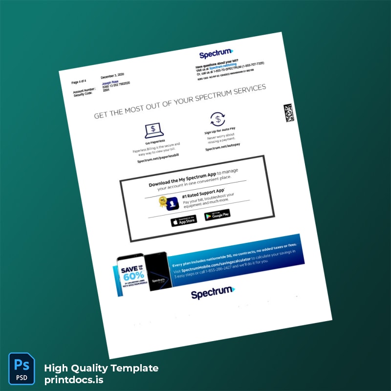 Spectrum Editable Utility Bill Template in Word and PDF formats page 4
