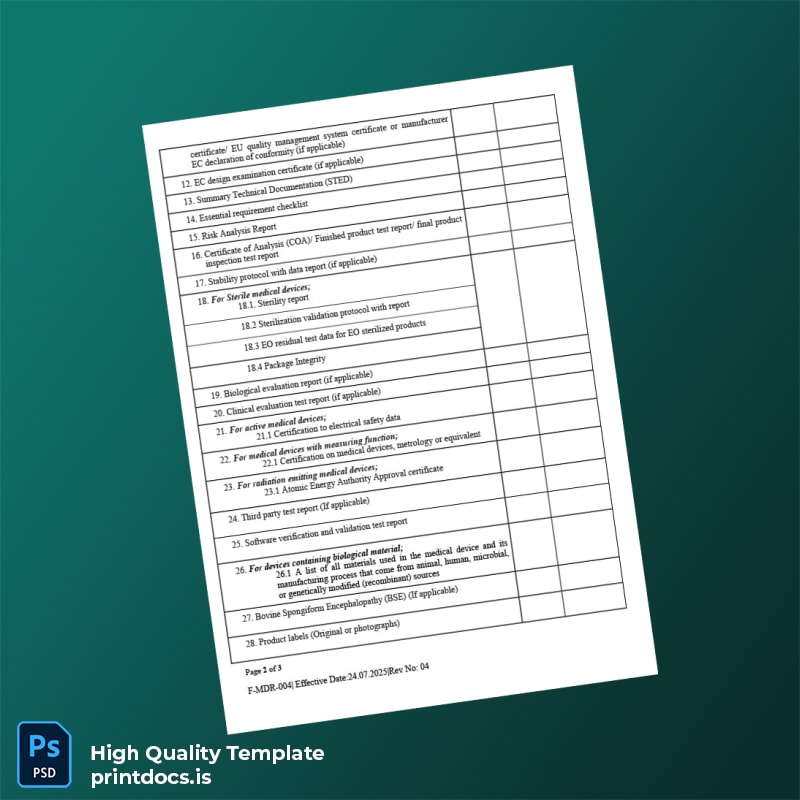 Printable Sri Lanka National Medicines Regulatory Authority Medical Device Registration Certificate Template in Word and PDF formats page 2 Image Preview - PrintDocs