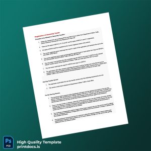 Printable Sri Lanka Vehicle Registration Authority Vehicle Ownership Transfer Registration Certificate Template (Word & PDF) Image Preview