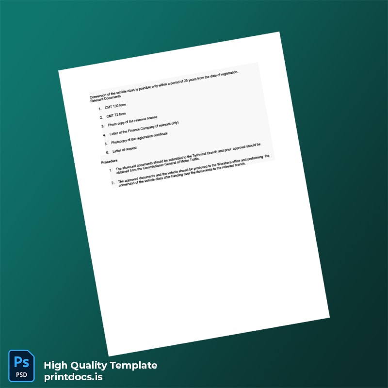 Printable Sri Lanka Vehicle Registration Authority Vehicle Ownership Transfer Registration Certificate Template in Word and PDF formats page 6 Image Preview