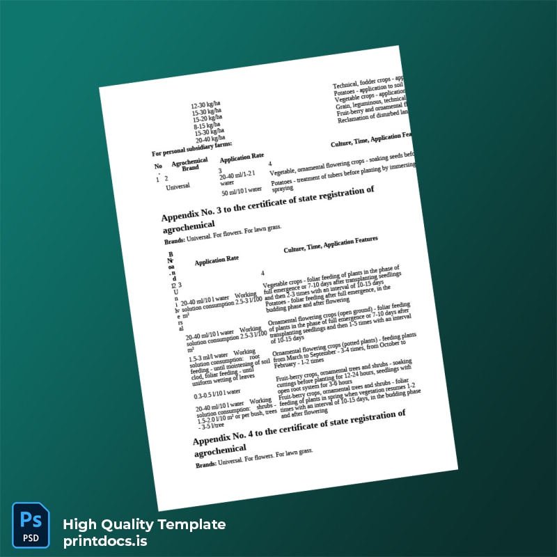 Printable State Registration Certificate for Humic Acids Agrochemical page 2 Image Preview - PrintDocs