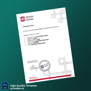 Printable Switzerland Bitcoin Suisse AG Employment Verification Letter Template (Word & PDF) Image Preview - PrintDocs