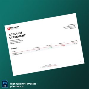 Switzerland Dukascopy Bank Statement Template in Word and PDF formats