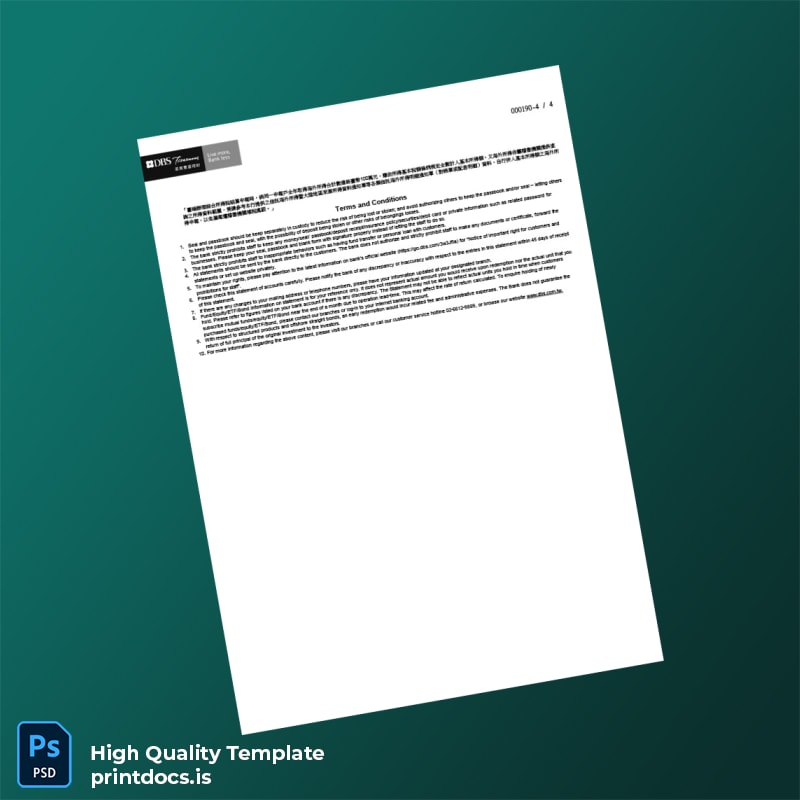 Taiwan DBS Bank Statement Template in Word and PDF formats page 4