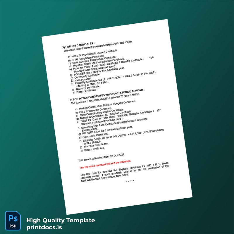 Printable Tamil Nadu Dr M G R Medical University Eligibility Certificate Registration Guide Template in Word and PDF formats page 2 Image Preview - PrintDocs