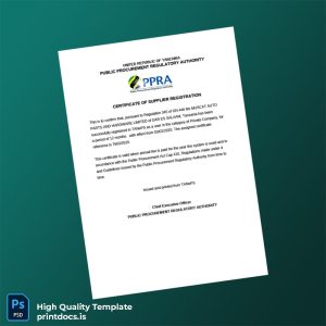 Printable Tanzania Public Procurement Regulatory Authority Supplier Registration Certificate Template (Word & PDF) Image Preview - PrintDocs
