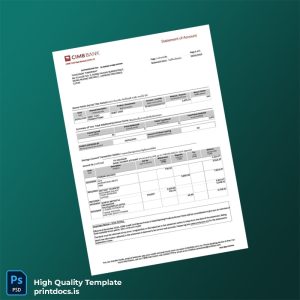 Thailand CIMB Bank Statement Template in Word and PDF formats