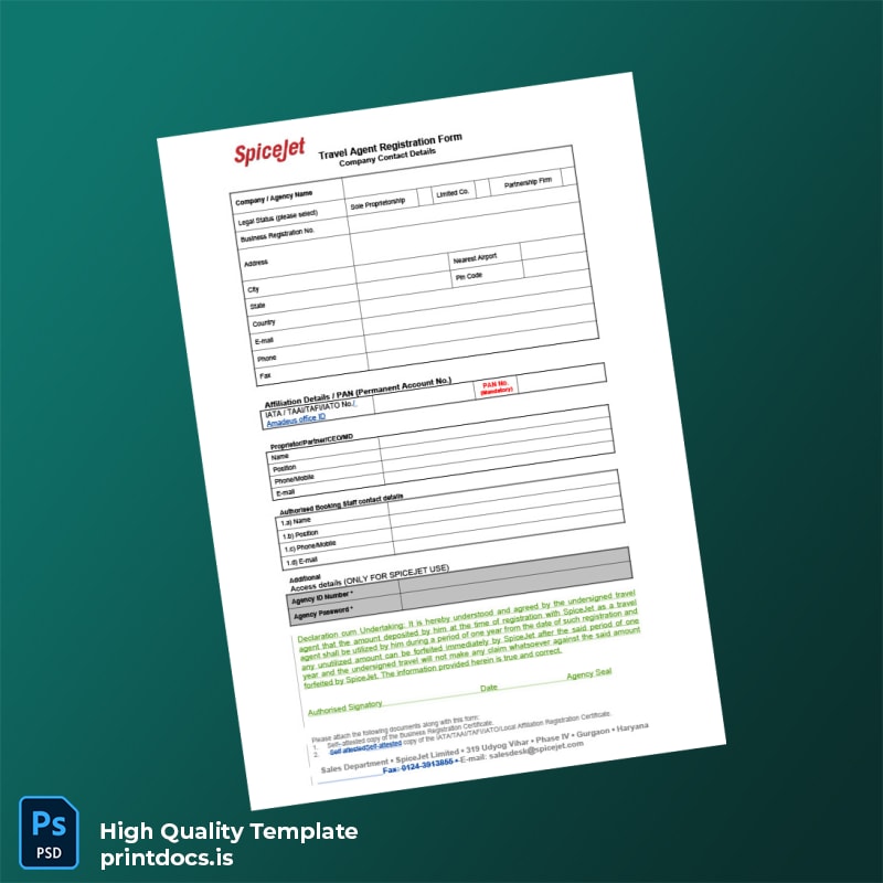 Printable Travel Agent Registration Certificate Template (Word & PDF) Image Preview - PrintDocs
