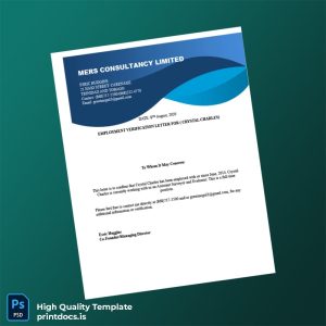 Printable Trinidad and Tobago MERS CONSULTANCY LIMITED Employment Verification Letter Template (Word & PDF) Image Preview - PrintDocs