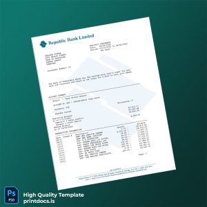Trinidad and Tobago Republic Bank Statement Template in Word and PDF formats