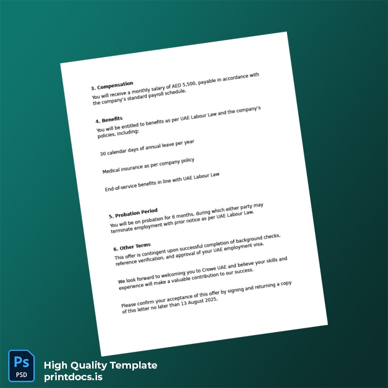 Printable UAE Crowe UAE Employment Verification Letter Template in Word and PDF formats page 2 Image Preview - PrintDocs