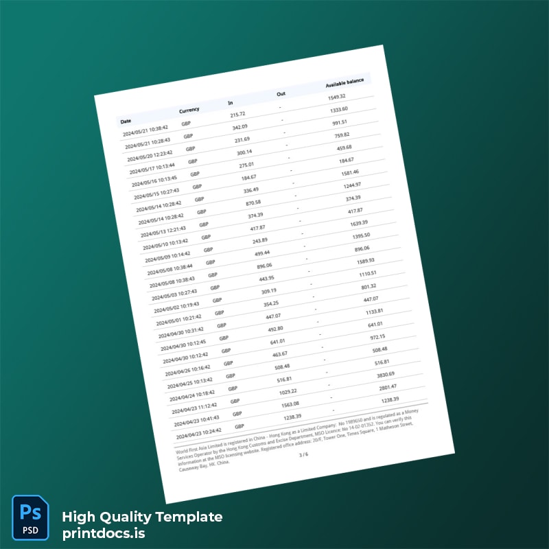 UK Bank Account Statement Template in Word and PDF formats page 3