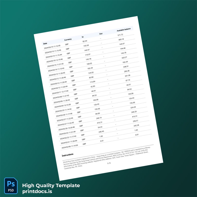 UK Bank Account Statement Template in Word and PDF formats page 5