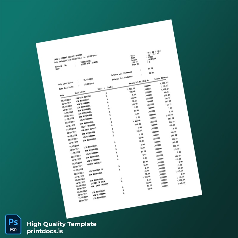 UK Bank Statement Sample Template in Word and PDF formats page 2