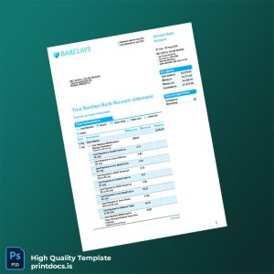 UK Barclays Bank Statement Template in Word and PDF formats